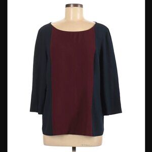 Tommy Hilfiger Blouse L Sleeve Elbow Length Color Block Office Career Modest